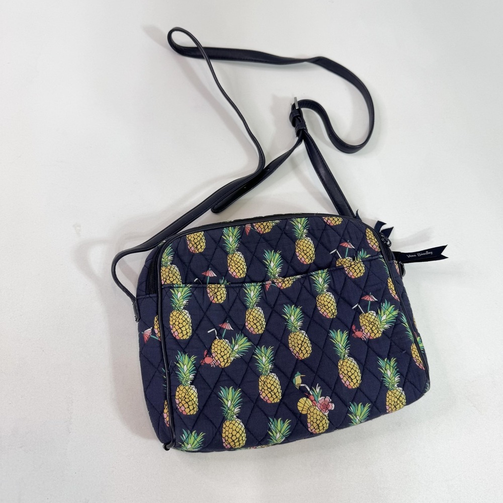 Vera Bradley Crossbody Bag Womens Navy Quilted Pineapple‎ Print Zip Pockets - Picture 7 of 11
